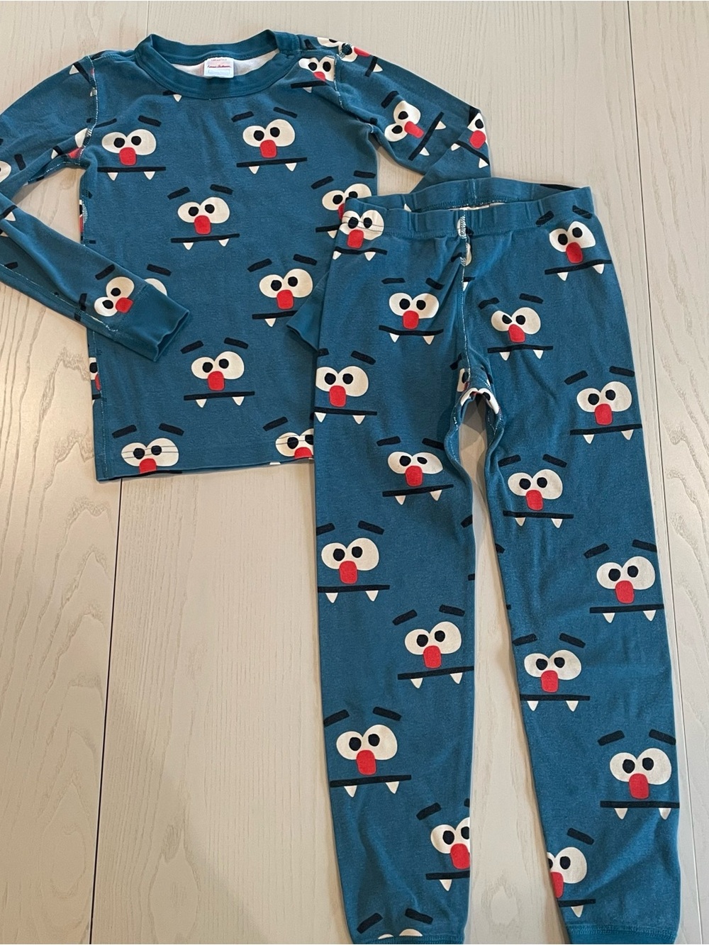 Hanna Andersson Halloween HannaJams Cotton Pajama Set Blue Monster Face - 8 130
